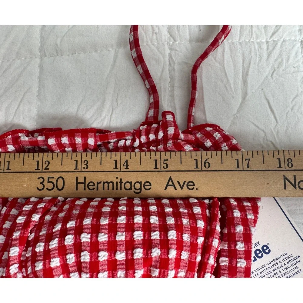 Cottagecore Kacey Musgraves Gingham Picnic One Piece Swimsuit Red White XL NWT